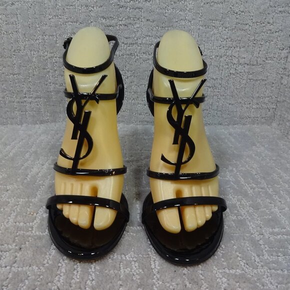 Yves Saint Laurent Shoes - SAINT Laurent Cassandra Women's Size 38.5 EU Black Leather YSL Logo Sandal "NEW"